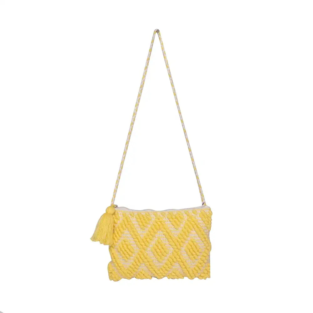 Astrid Handmade Macrame Flap Over Sling Bag For Girls And Women Colour Yellow