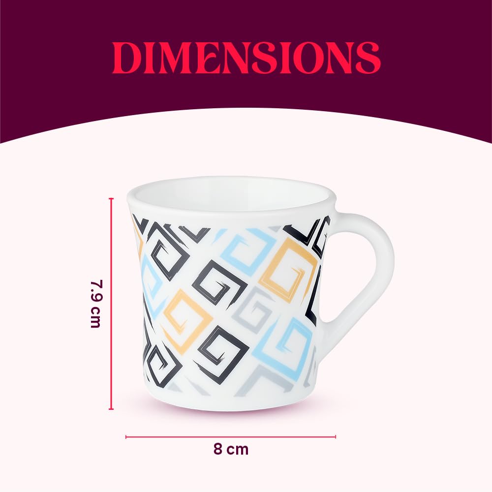 Larah by Borosil Crysta Series Ember Opalware Mug | Set of 6 Tea/coffee Mugs | 210 Ml Each