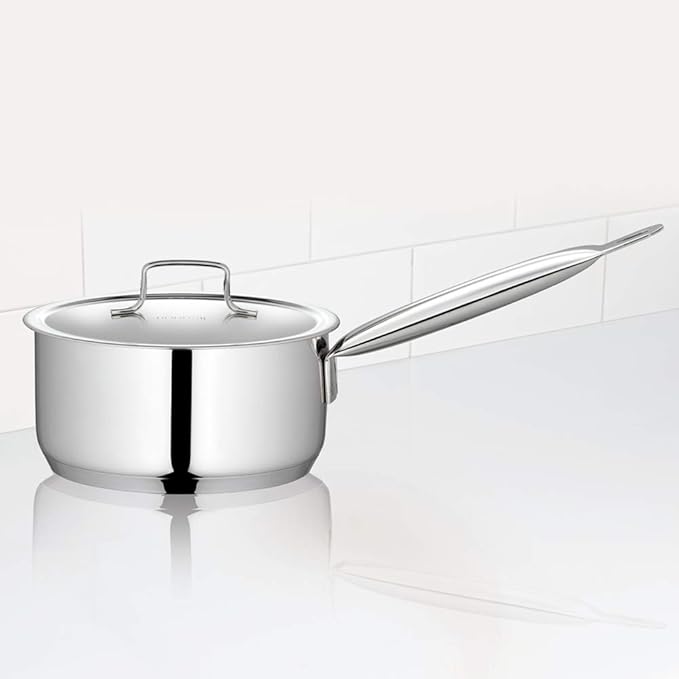 Borosil Stainless Steel Sauce Pan / Milk Pan / Tea Pan With Lid | Induction Friendly | Impact Bonded Tri-ply Bottom | 2.2 Litres