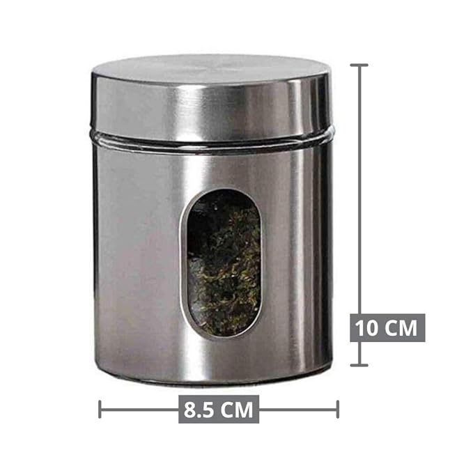 Femora Kitchen Storage Jars Steel Body With See Through Window Jar | 300 Ml | Pack of 6