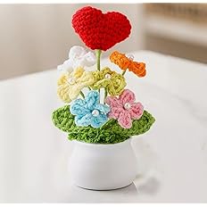 Crochet Flowers Artificial Sunflower Small Daisy with Red Heart