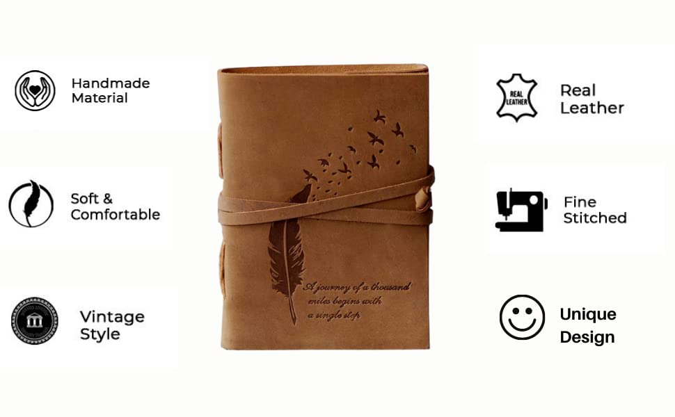 CraftShades – Leather Diary Embossed With Leaf of Tree & a Quote Antique Handmade Leather Bound Diary cum Notepad for Men and Women Plain Paper of 5×7 Inch Size 240 Pages Perfect for Travel Diary