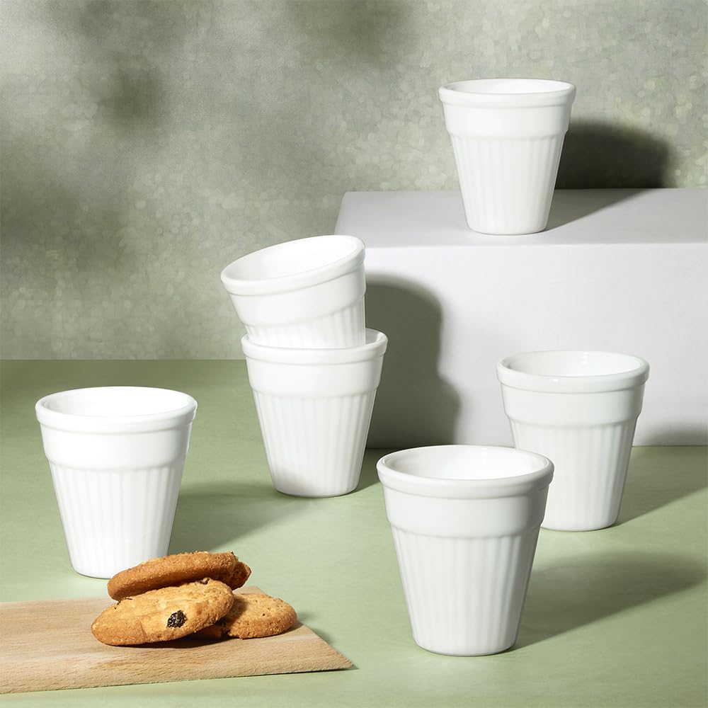 Larah by Borosil 6 Pcs Tea/coffee Opalware Kulhad Set | 100 Ml Each