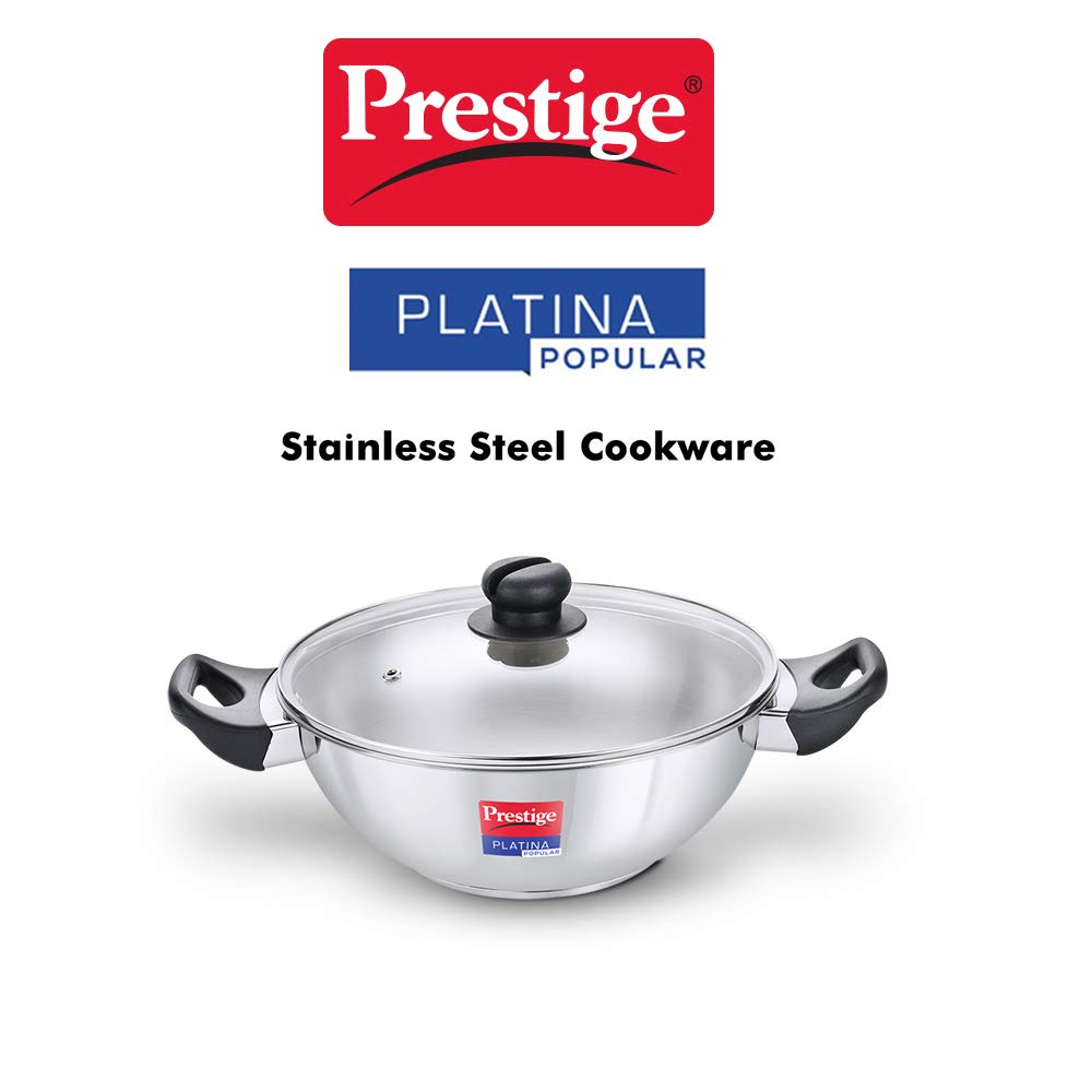 Prestige SS Platina Popular Kadai, 200 mm (Stainless Steel, Silver)