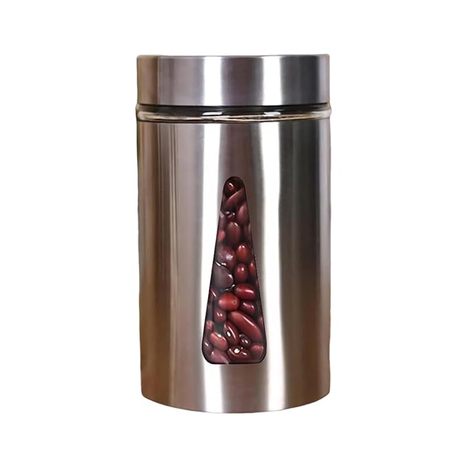 Femora Kitchen Storage Jars Steel Finish With See Through Window Jar | 1000 Ml | Pack of 4