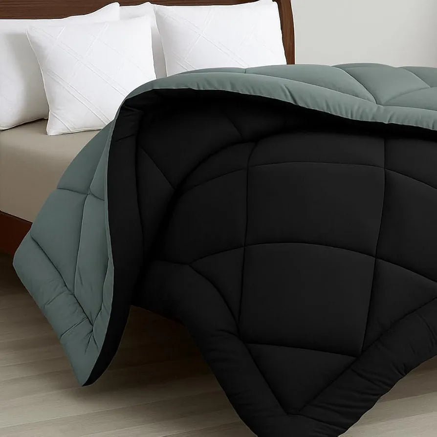 Cloth Fusion Reversible AC Comforter Set Double Bed Soft Microfibre King Size Quilt Blanket for Winter Black & Grey