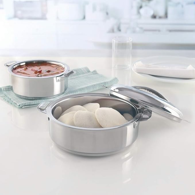 Borosil Stainless Steel Solid Idly Server | 1.2 Litres | 1 Piece | Silver