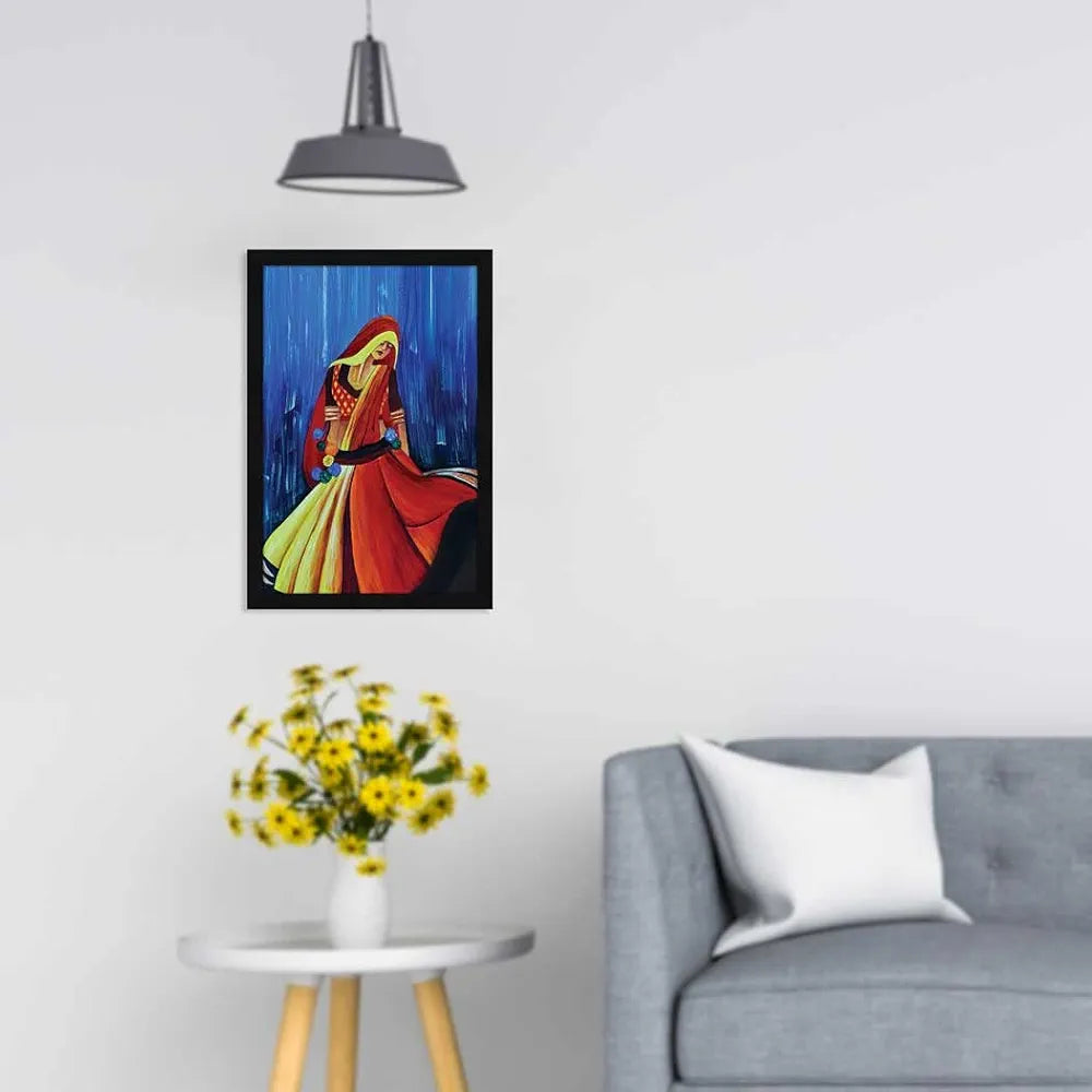 ArtX Paper Acrylic Indian Village Women Framed Wall Art Painting Set of 1