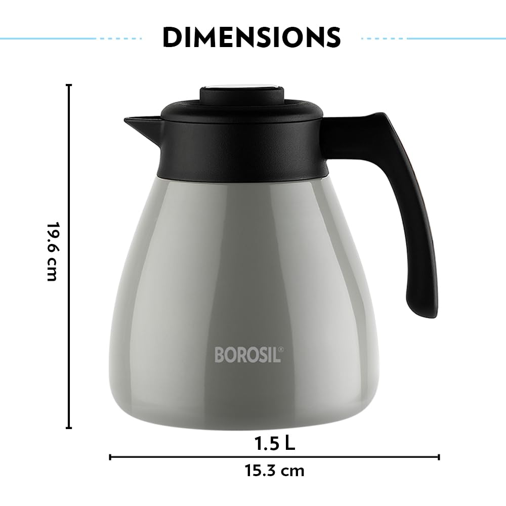 Borosil Stainless Steel Teapot Birch | 1500ml Teapot With Handle