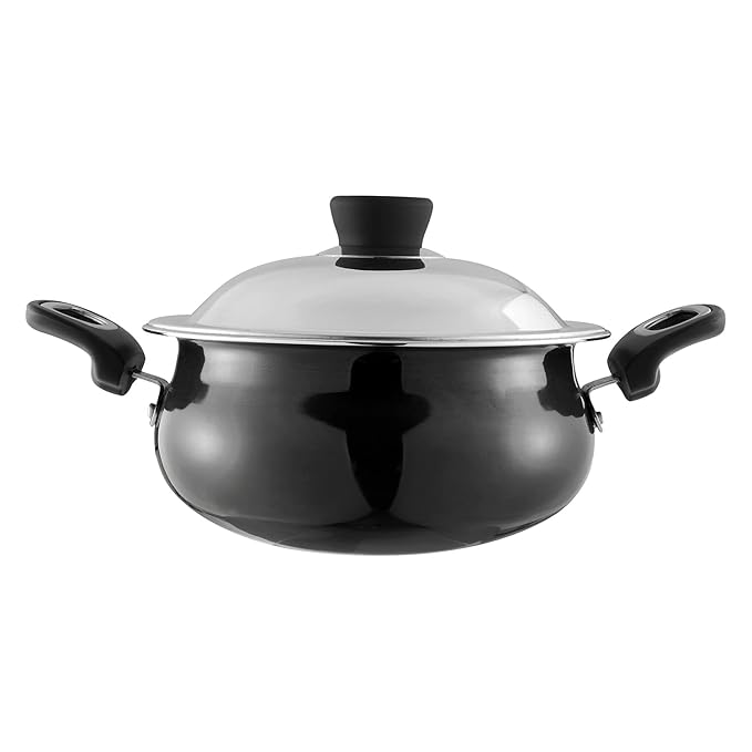 Vinod Hanos Hard Anodised Non Stick Handi with Lid - 3.8 Litre Small | 3.25mm Thick | 5X Long Lasting