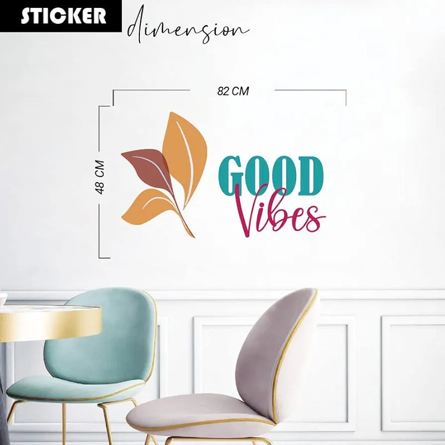 Kotart Leaf and Good Vibes Prited PVC Vinyl Wall Stickers/Decals