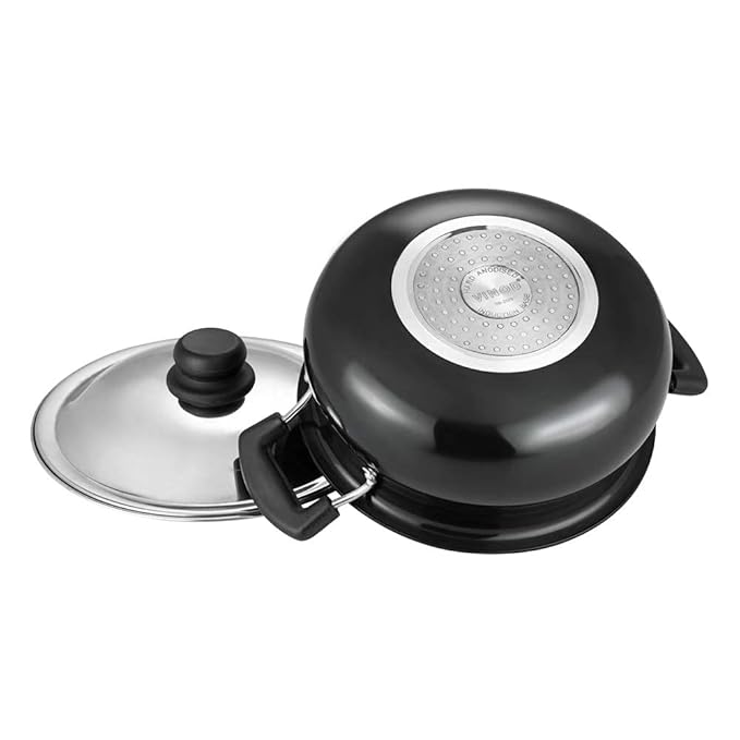 Vinod Black Pearl Hard Anodised Non Stick Handi with Lid - 3.8 Litre, Small | 3.25mm Thickness | Biryani Pot