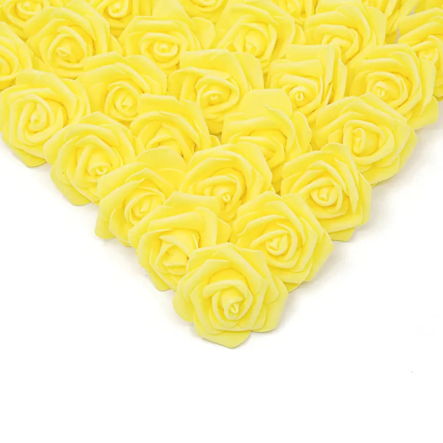 100 Pcs Artificial Rose Flower Heads Real Looking Ivory White Foam Fake Roses Yellow