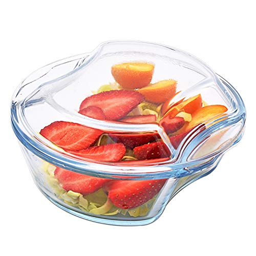 Femora Borosilicate Serving Bowl | Glass Casserole Set, Glass Bowl With Lid, Microwave Safe Bowl Set | 500 Ml