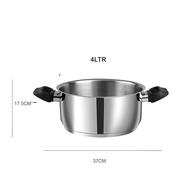Vinod Stainless Steel Deluxe Saucepot With Glass Lid - 4 Litres | 22 Cm | Biryani Pot | Riveted Sturdy Handles