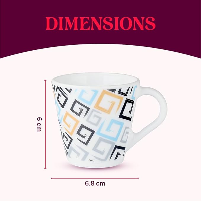 Larah by Borosil Novelty Series Ember Opalware Mug | Set of 6 Tea/coffee Mugs | 110 Ml Each