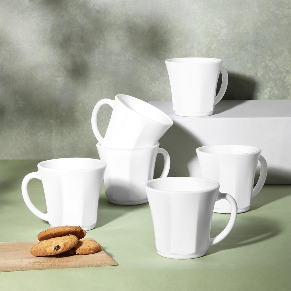 Larah by Borosil Octa Opalware Mug | Set of 6 Tea/coffee Mugs | 200 Ml Each