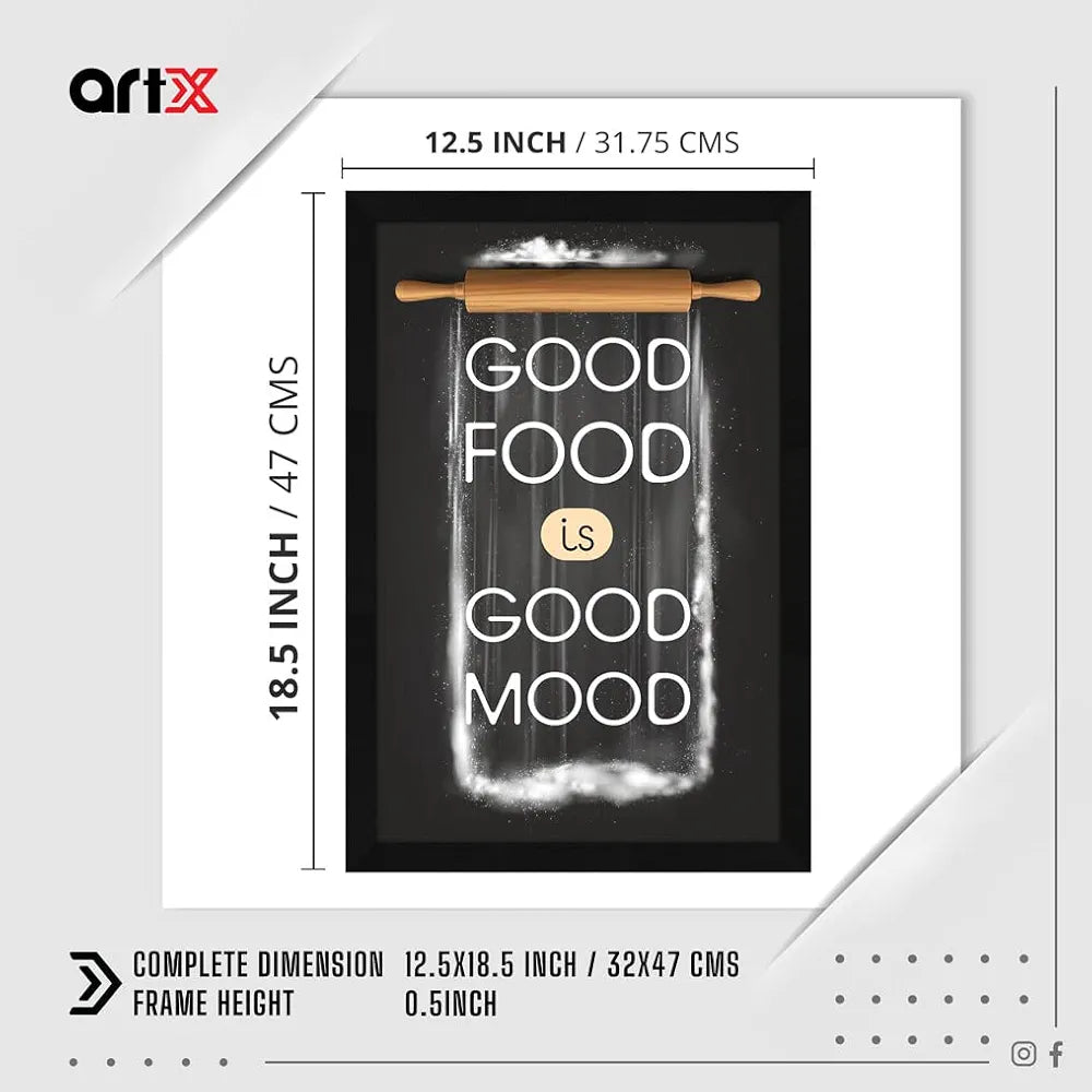 ArtX Paper Good Food Good Mood Motivational Quote Framed Wall Art Painting