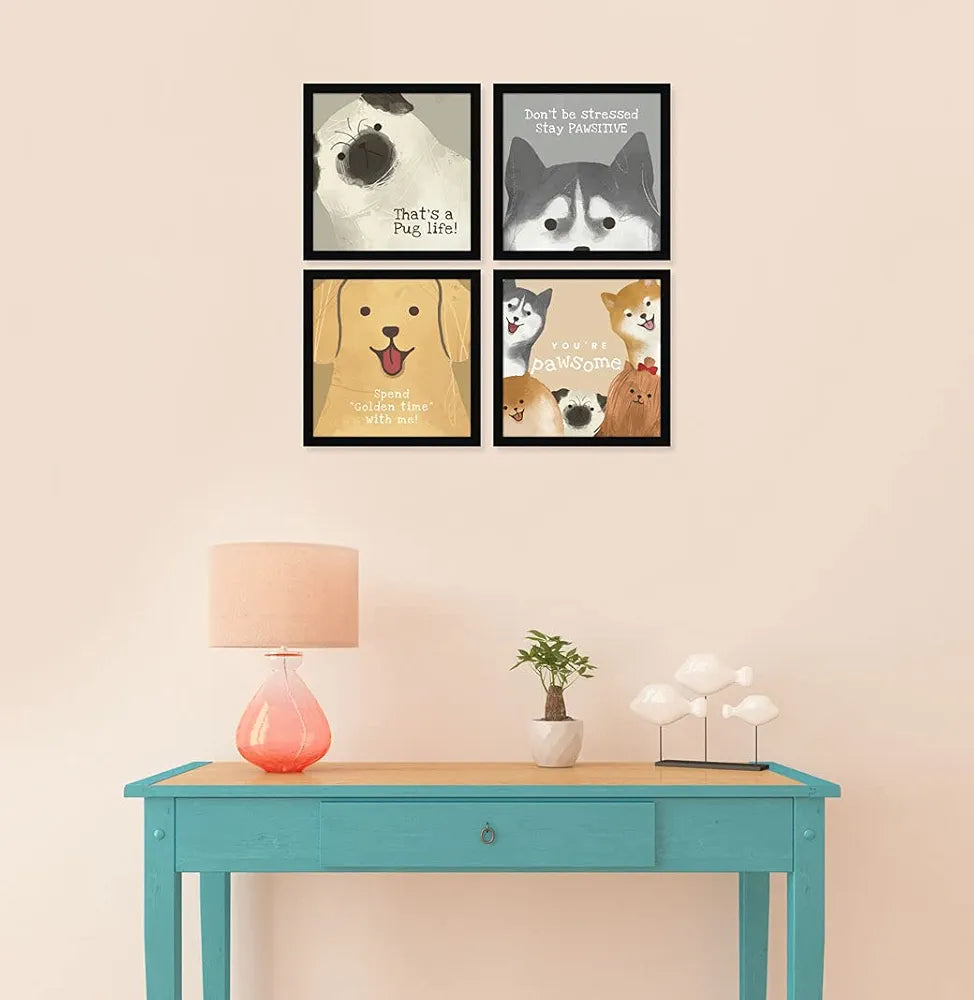 ArtX Paper Cute Animals AXJ00129-DOG Wall Art Painting Framed Paintings Set of 4