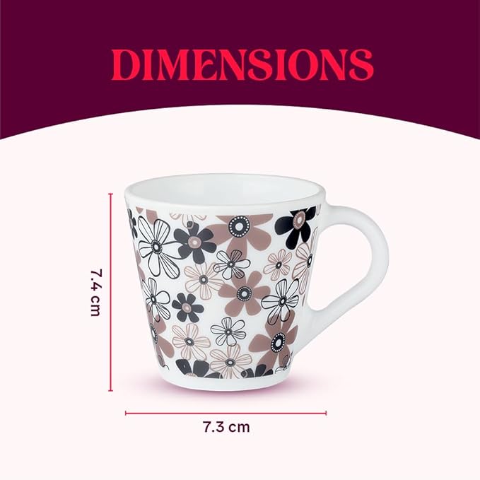 Larah by Borosil Novelty Series Macy Opalware Mug, Set of 6 Tea/coffee Mugs | 160 Ml Each