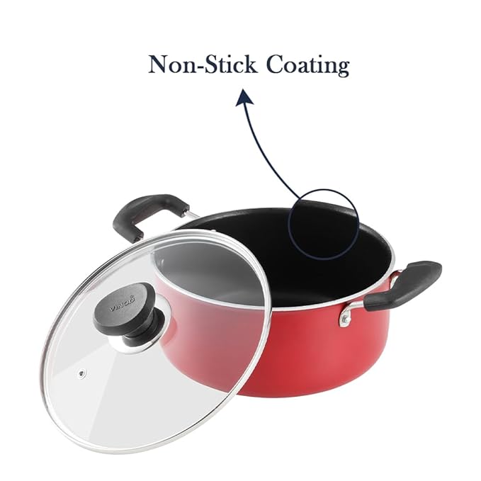 Vinod Zest Inducto Aluminium Non Stick Saucepot with Glass Lid - 3.1 Litre, 20cm | 3mm Thick