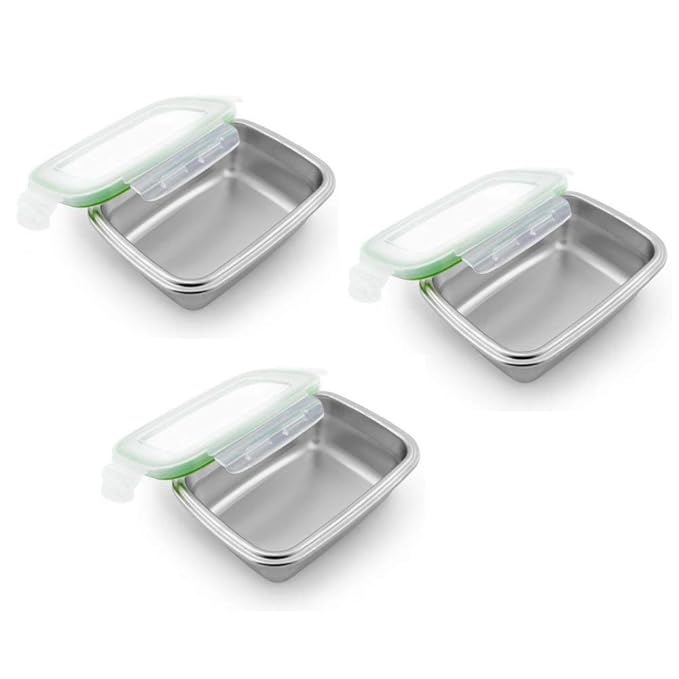 Femora Lunch Box High Steel Rectangle Heavy Duty Airtight Leakproof Unbreakable Storage Container With Lock Lid | 850 Ml | Set of 3