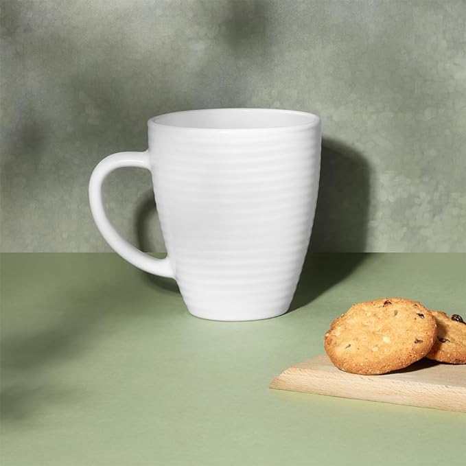 Larah by Borosil Tea/coffee Orbit White Opalware | 390 Ml Mug