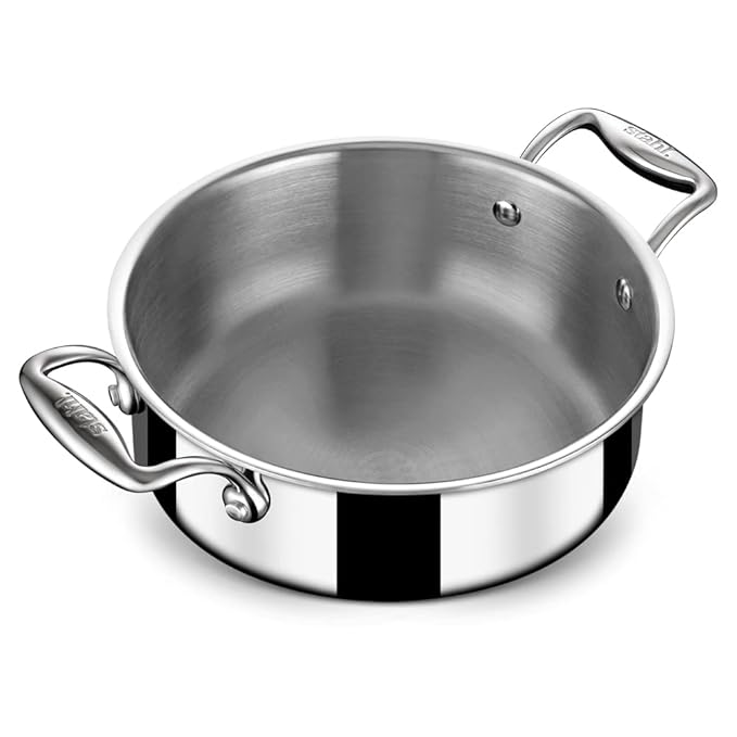 Stahl Triply Stainless Steel Casserole With Lid | Triply Stainless Steel Sauce Pot | Induction Pan | Artisan 4820 | Dia 20 Cm | 2.2 Litres