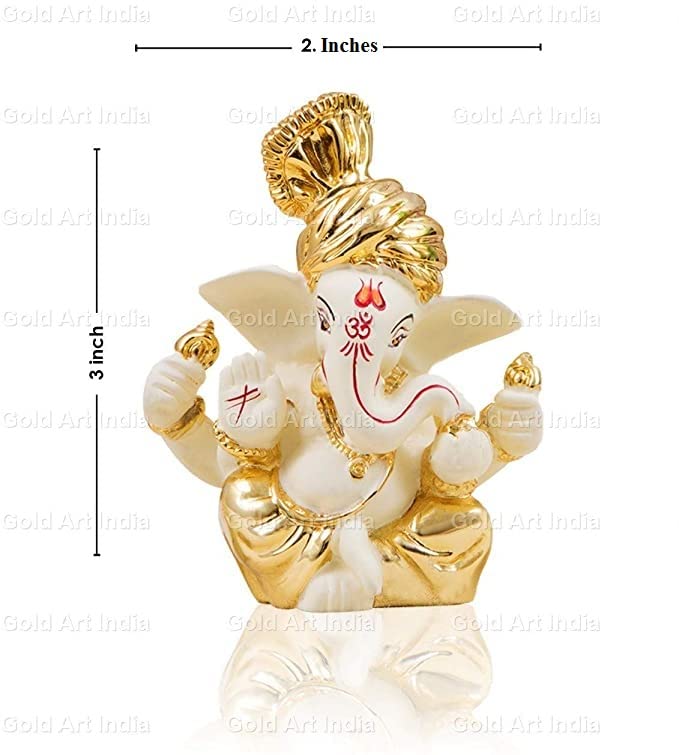 Gold Art India Ceramic Ganesh Idol For Car Dashboard Ganesha Murti For Home Decor
