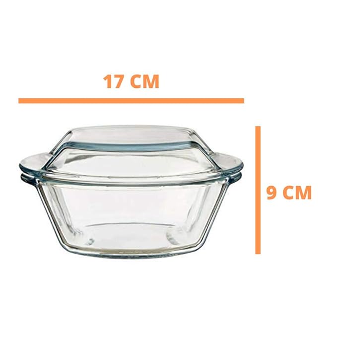 Femora Borosilicate Serving Bowl | Glass Casserole Set, Glass Bowl With Lid, Microwave Safe Bowl Set | 500 Ml