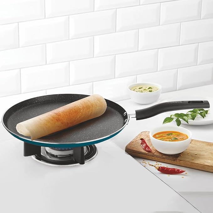 Borosil Prochef Non-stick Aluminum Flat Tawa 25 Cm | Gas Stove Compatible | Thick Uniform Body for Even Heating | Dishwasher Safe