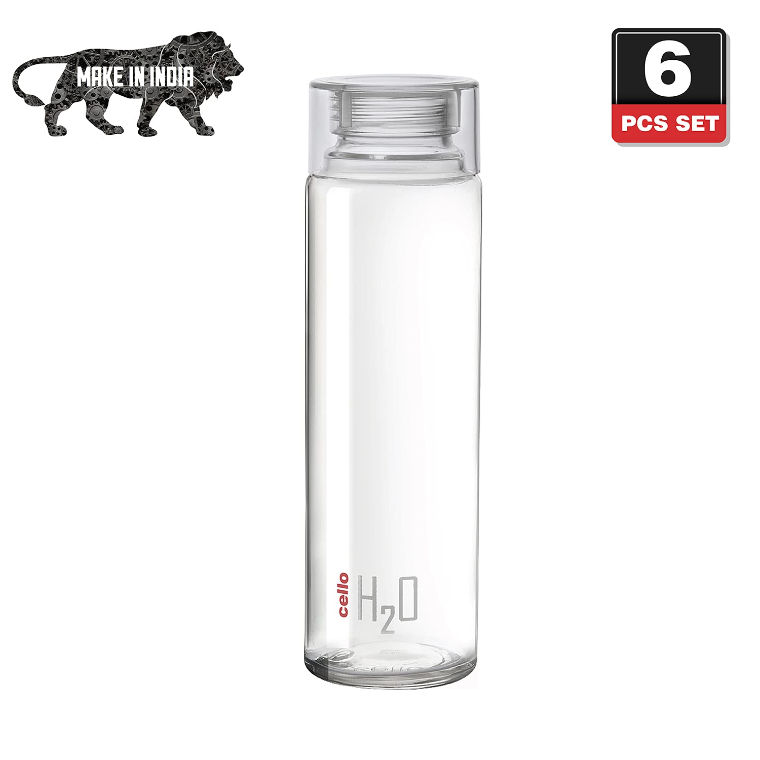 Cello H2o Glass Fridge Water Bottle With Plastic Cap | 920 ml | Set of 6