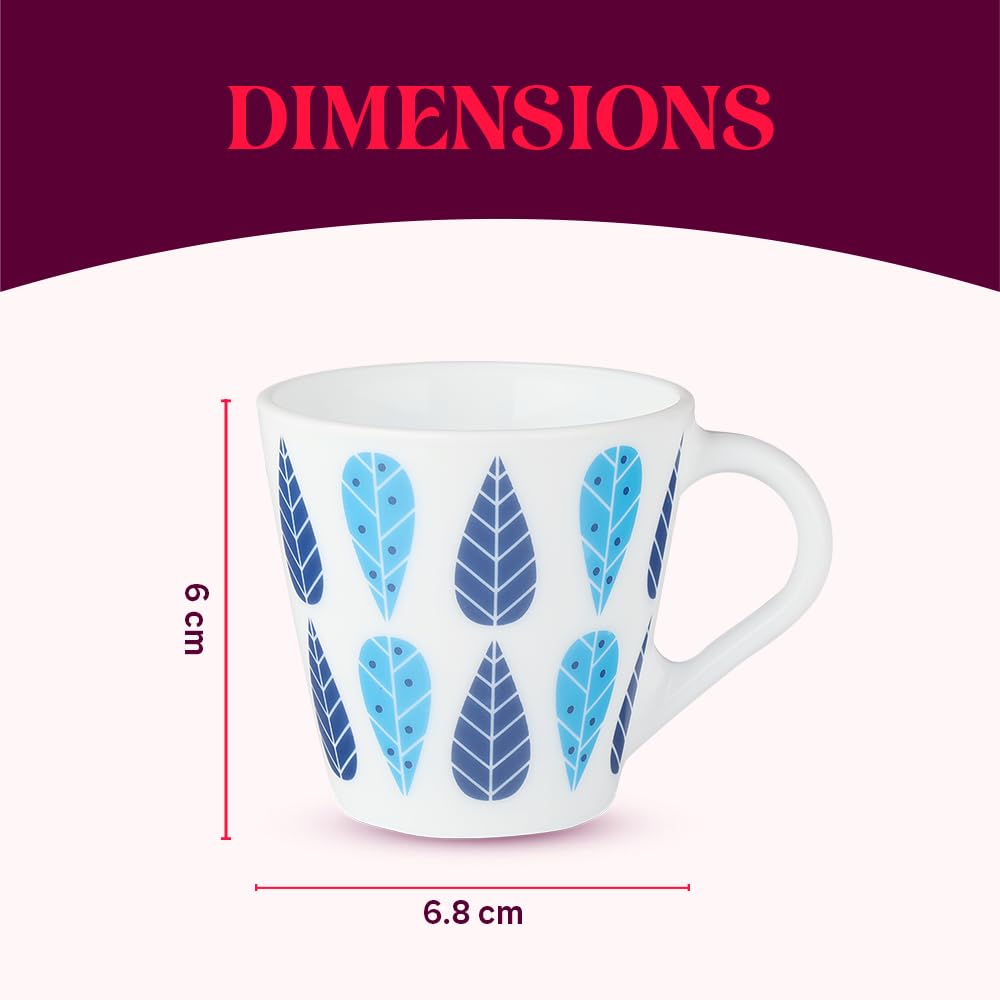 Larah by Borosil Novelty Series Fable Opalware Mug, Set of 6 Tea/coffee Mugs | 110 Ml Each