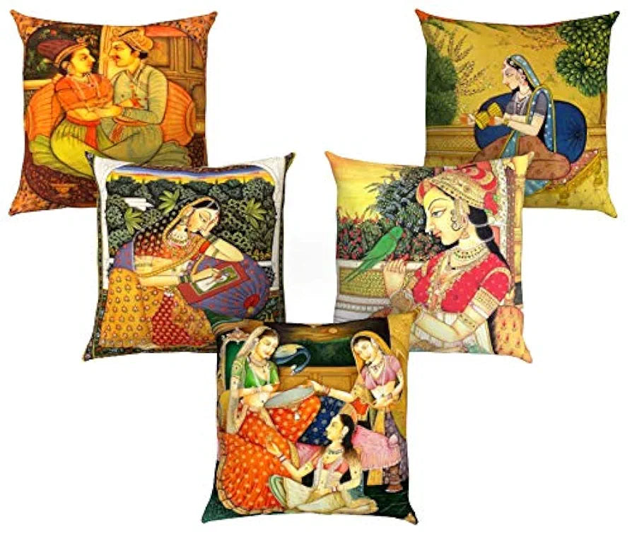 Aerohaven Decorative Hand Made Jute 150TC Throw/Pillow Cushion Covers Set of 5 Colour	Multicolor