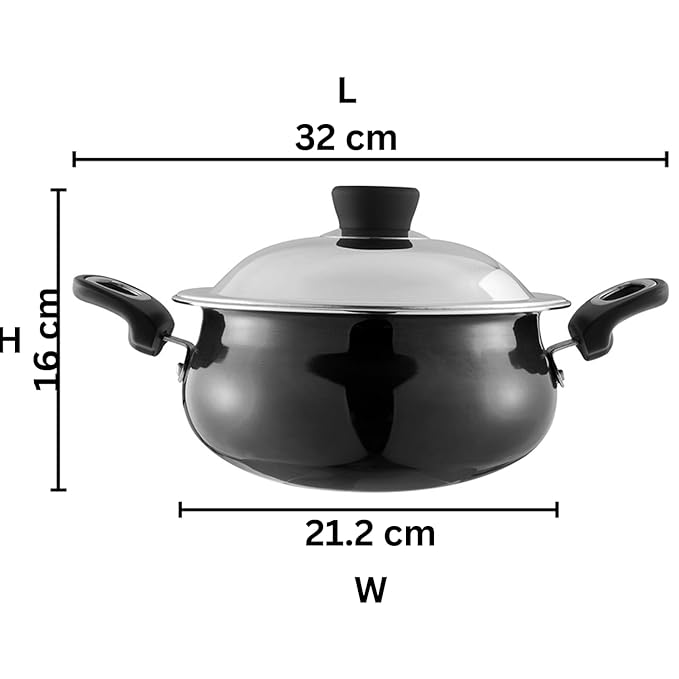 Vinod Hanos Hard Anodised Non Stick Handi with Lid - 3 Litre Junior | 3.25mm Thick | 5X Long Lasting