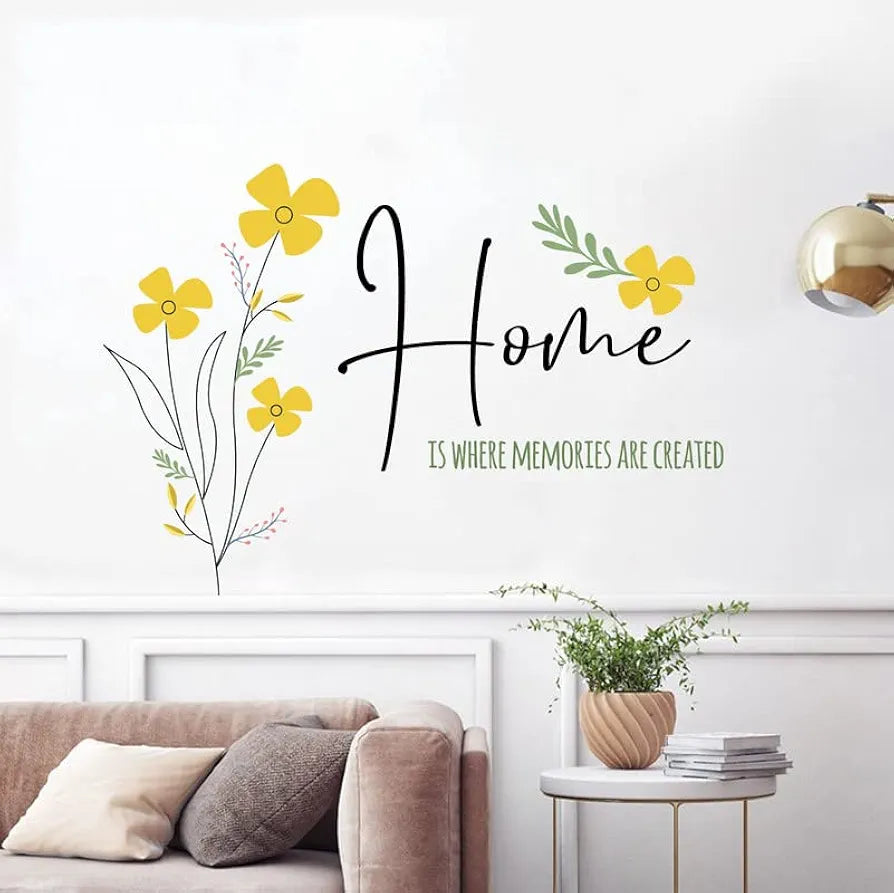 Kotart Yellow Flowers and Home is Quotes Printed PVC Vinyl Wall Stickers/Decals