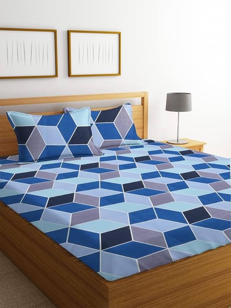 BSB HOME Prime Collections 160tc Pure Microfiber Glace Cotton Double Bedsheet with 2 King Size Pillow Covers-Blue and Grey