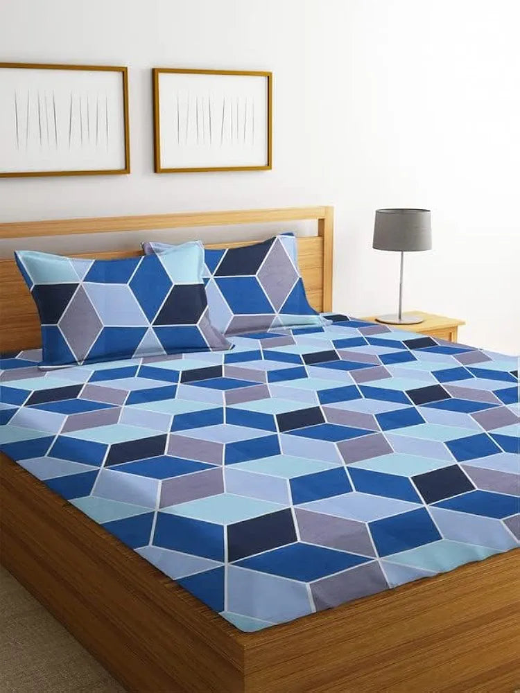 BSB Home Premium Double Bedsheet with 2 Pillow Covers 160 TC 3 Pcs Set Blue and Grey