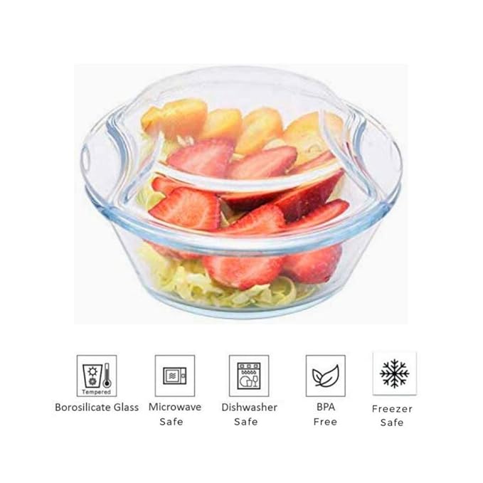 Femora Borosilicate Serving Bowl | Glass Casserole Set, Glass Bowl With Lid, Microwave Safe Bowl Set | 500 Ml