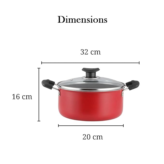 Vinod Zest Inducto Aluminium Non Stick Saucepot with Glass Lid - 3.1 Litre, 20cm | 3mm Thick