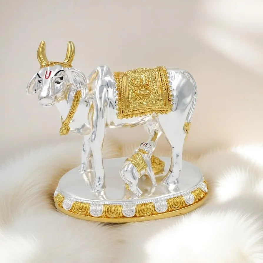 Jaipur Ace Kamdhenu Cow With Calf Statue Standard Size Golden Big Kamdhenu