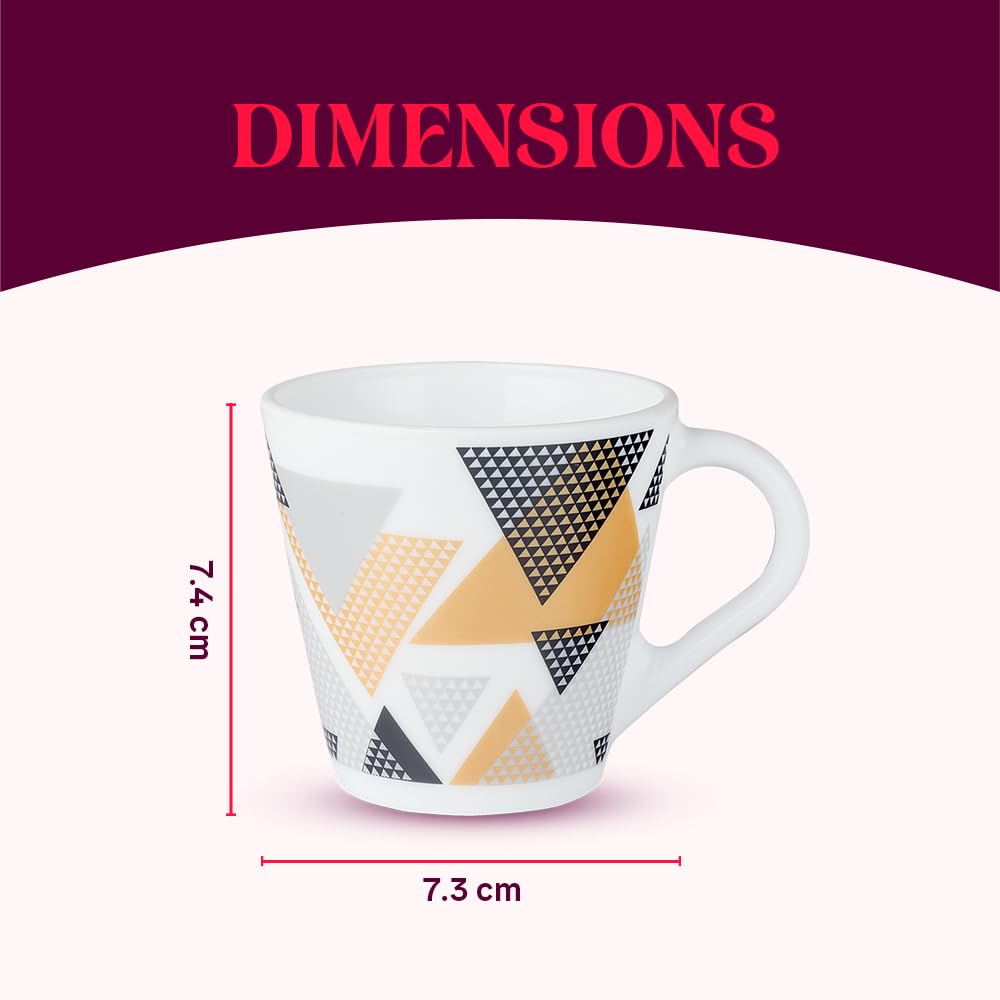 Larah by Borosil Novelty Series Nivaah Opalware Mug, Set of 6 Tea/coffee Mugs | 160 Ml Each