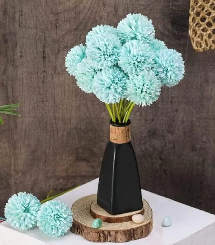 Artificial Chrysanthemum Hydrangea Ball Flower Sticks Blue