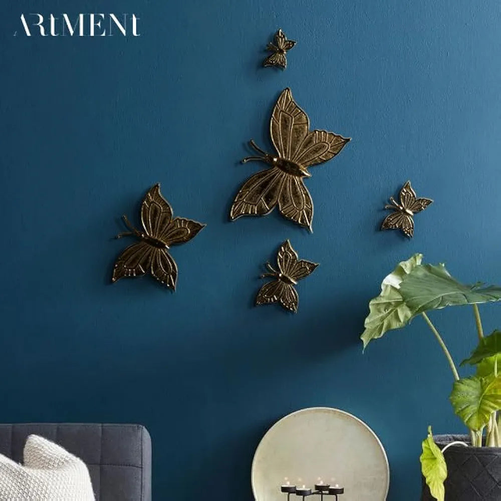 The Artment your Artistic Apartment Beauty of Butterfly Wall Décor Hanging Set of 5 Gold