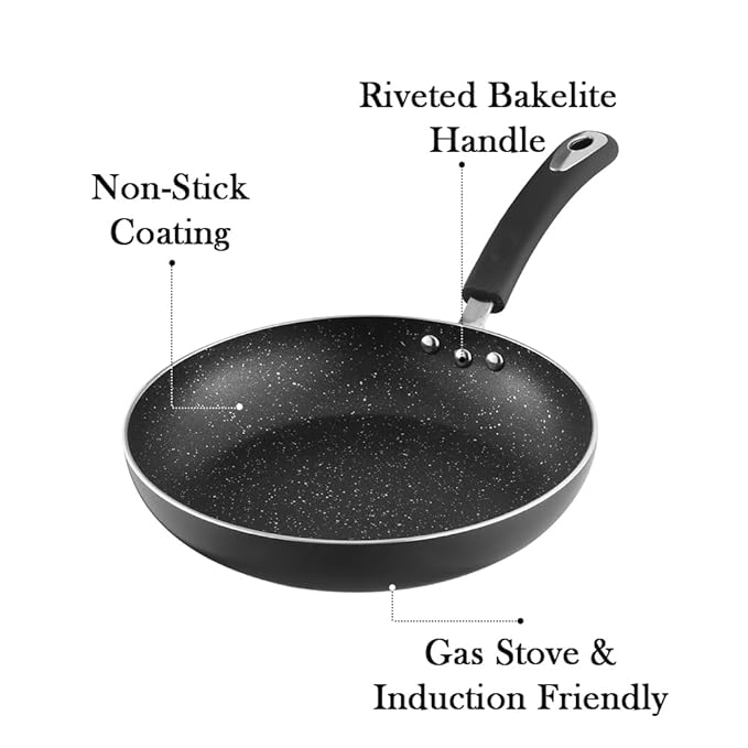 Vinod Zest Marbilo Aluminium Non Stick Frypan - 24 cm | Skillet Pan | 3 mm Thick | 5 Layer Coating