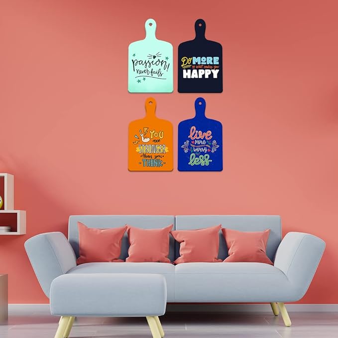 Artvibes Designer Wooden Wall Hanging for Home Decor | Motivational Quotes Decorative Items | Artworks Hanger | Set of 4