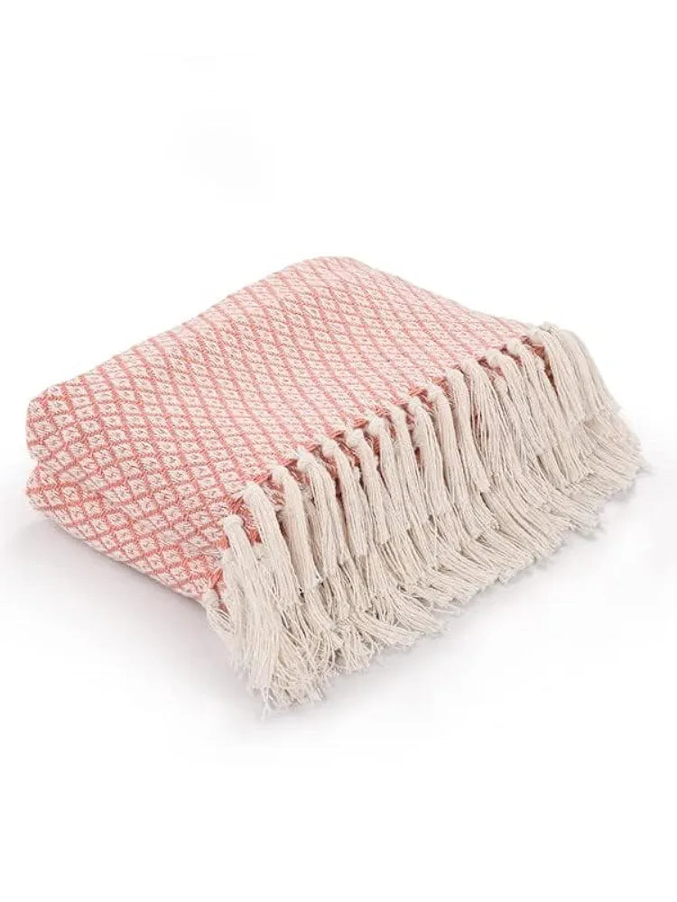 Sashaa World Cotton Soft Throw Blanket Colour Peach/White