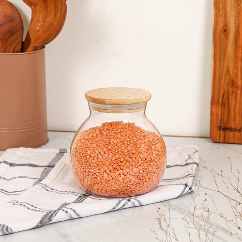 Femora Kitchen Storage Jars Borosilicate Glass With Wooden Lid Air Tight Jar | 1000 Ml | Pack of 4