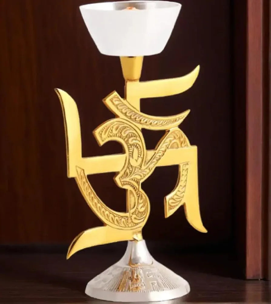 Jaipur Ace Om Symbol Gold Plated Decorative Diya With Velvet Gift Box Cave Design Ganesha