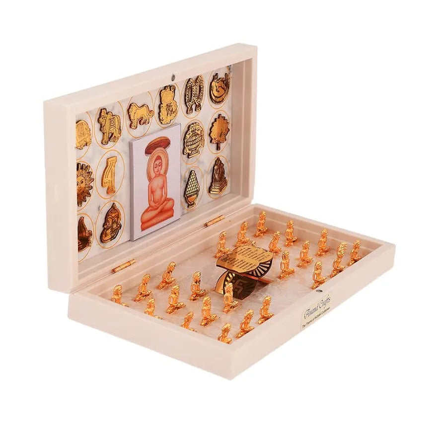 Jaipur Ace Bhagwan Mahaveer Swami Ji Jain Gold Plated Charan Paduka Yantra With Wooden Box